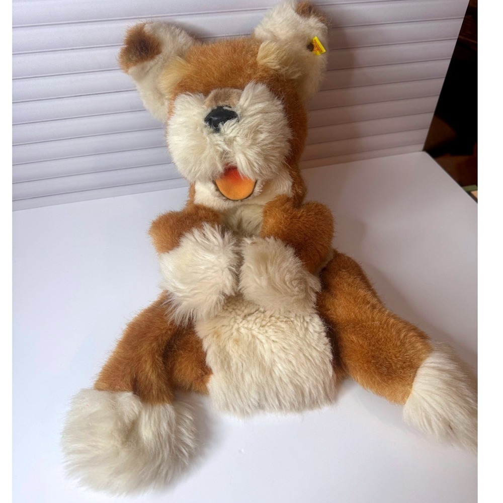 Vintage Steiff‎ Mimic Dog Elbow Puppet with Button in Ear